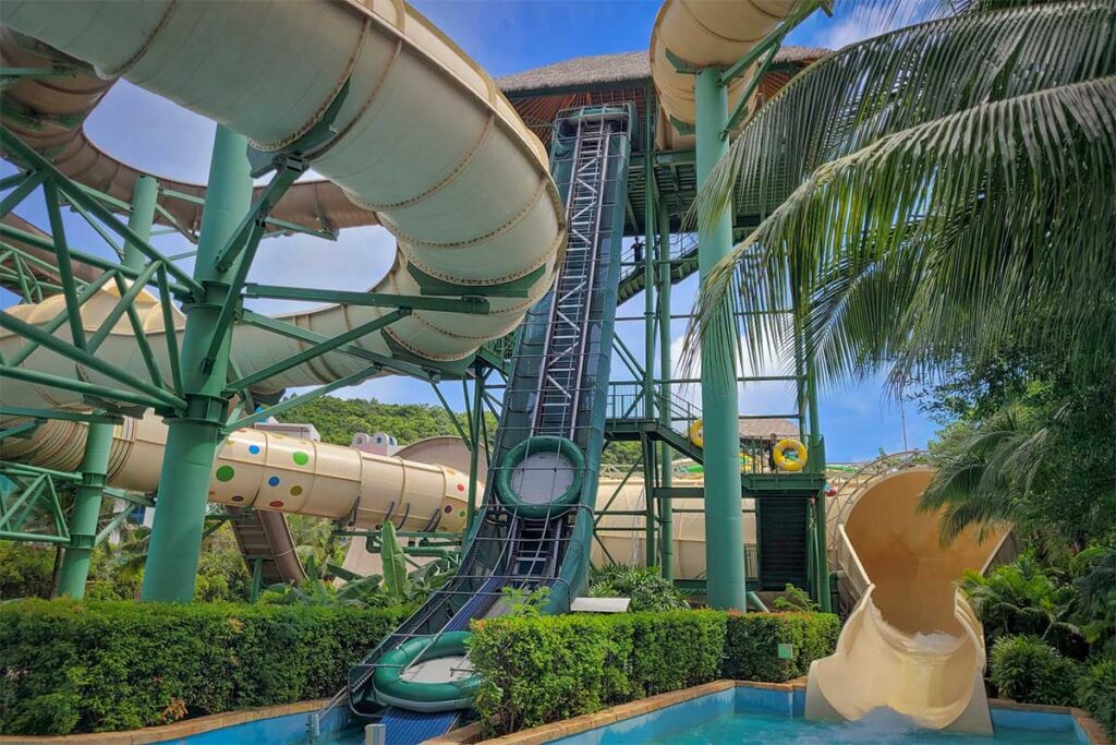 Aquatopia Water Park Phu Quoc large tube slides and tropical water ride structures on Hon Thom Island