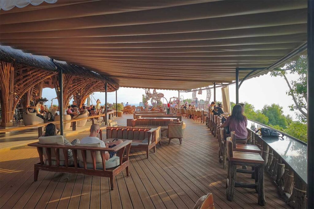 The Peak restaurant near Duong Dong Phu Quoc with stylish wooden terrace seating and sea view