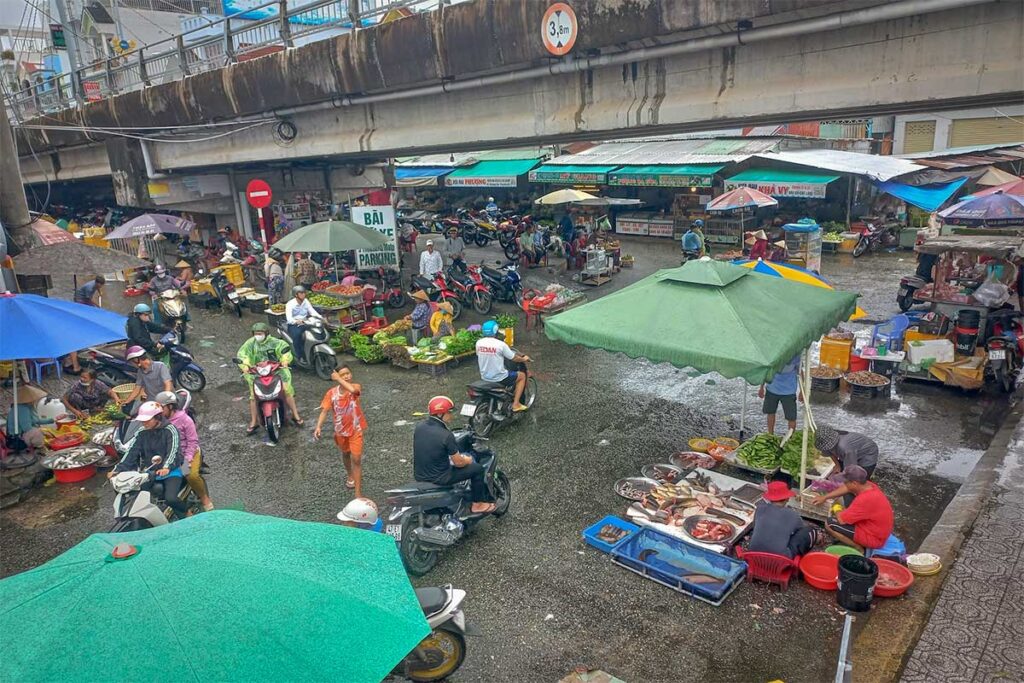 Fishing boats gathered along the river near Duong Dong Market bridge in Phu Quoc