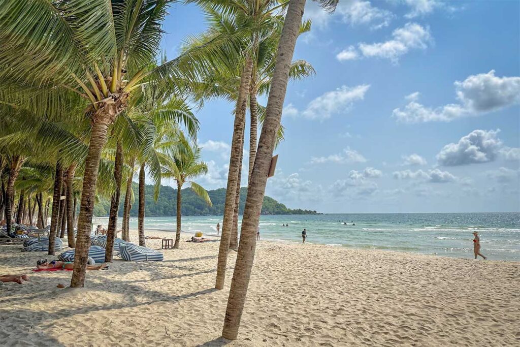 Khem Beach Phu Quoc with palm trees soft white sand and relaxing beach view