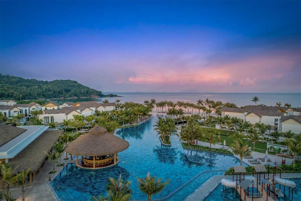New World Phu Quoc resort near Khem Beach with large swimming pool tropical gardens and sea view