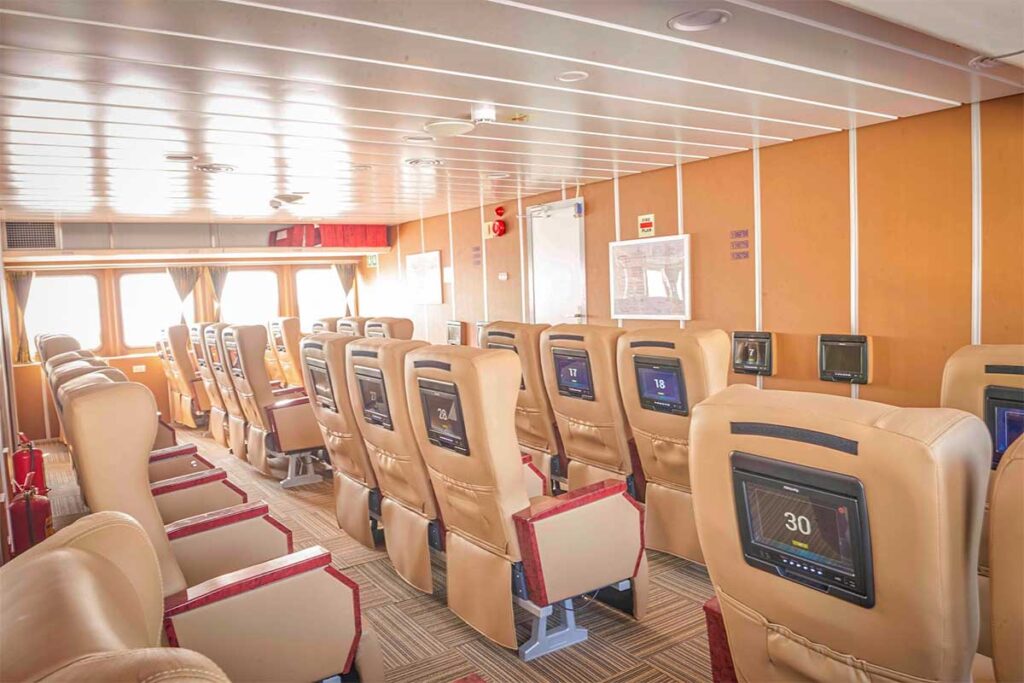 Interior of Phu Quoc Express ferry to Phu Quoc with VIP seats and air conditioned passenger cabin