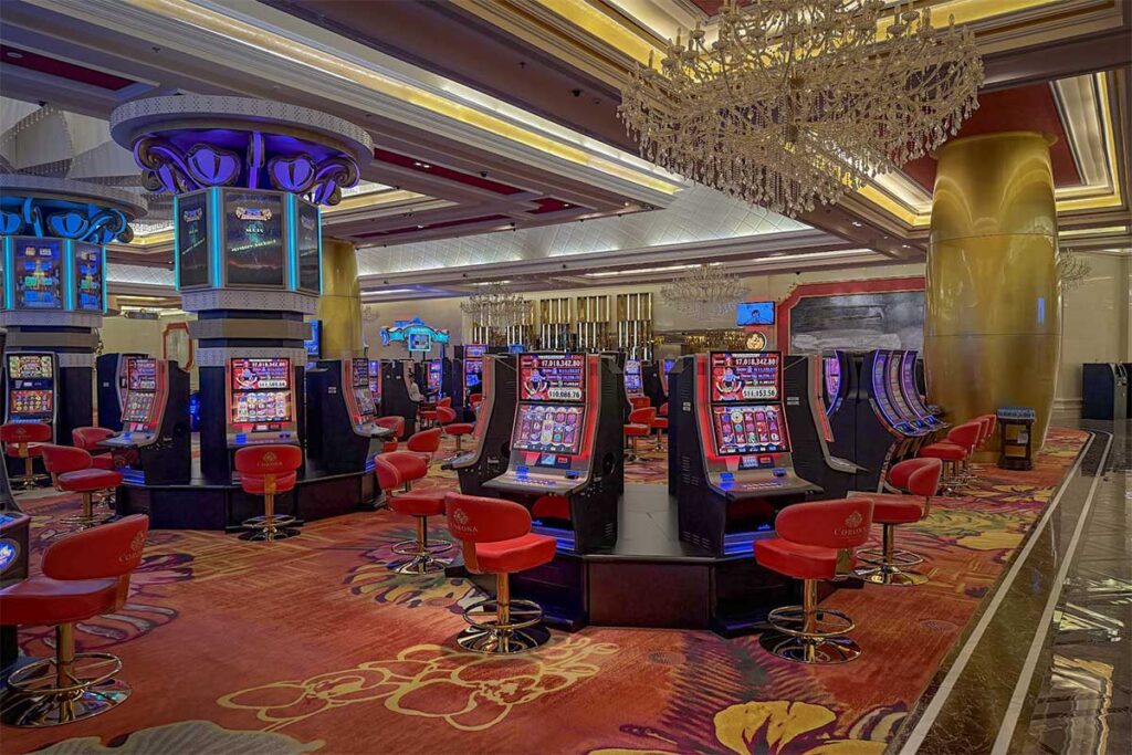 Corona Casino in Phu Quoc with slot machines, luxury gaming hall, and nighttime entertainment on the island