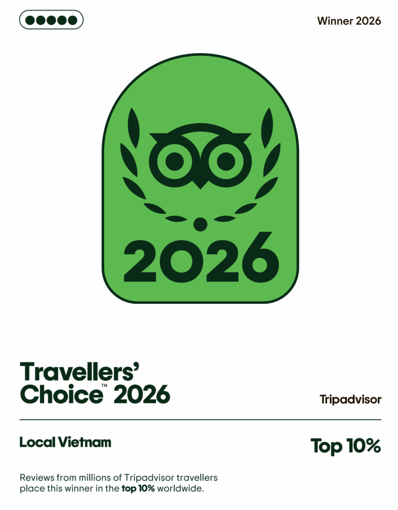 Tripadvisor Travellers Choice 2026 award badge showing Local Vietnam ranked in top 10 percent worldwide based on traveler reviews