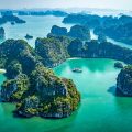 Aerial view of stunning rocks and islands of Bai Tu Long Bay