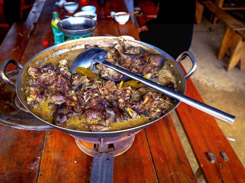 Pork meat in Coc Ly market in Vietnam