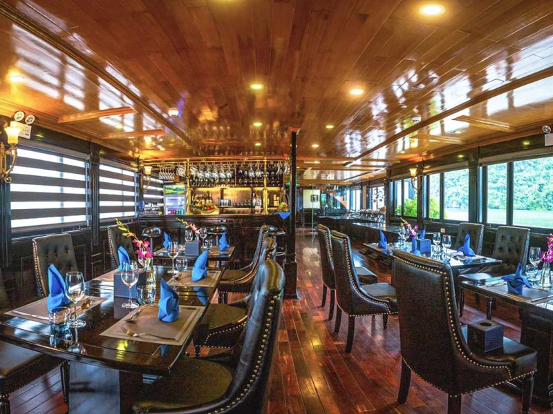 Elegant indoor dining areas on the Cozy Boutique Cruise