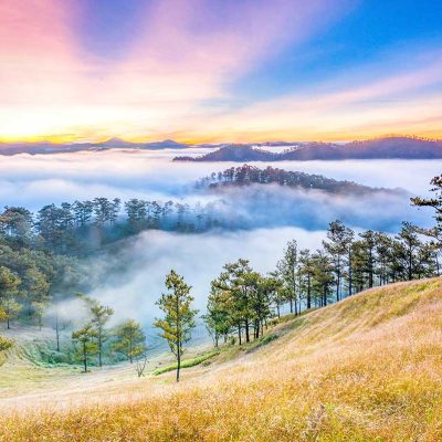 The mountains of Dalat covered in flower fields and forests