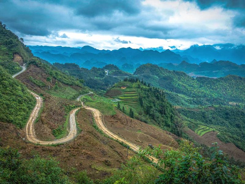 The views from Quan Ba Pass in Ha Giang over the mountains of Dong Van Karst Plateau Geopark