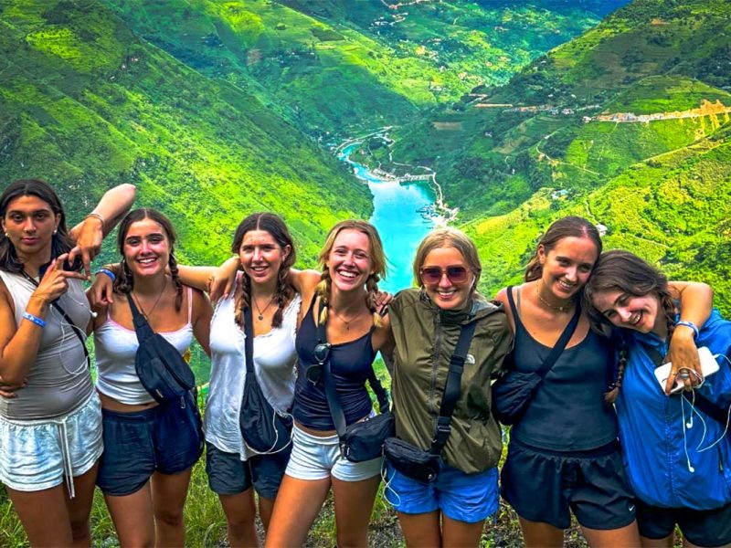 A group of girl backpackers doing the Ha Giang Loop