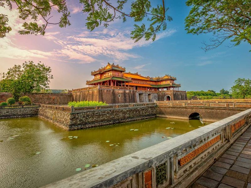 hue vietnam tour itinerary 2 Imperial City of Hue under a warm evening sky — an important historical landmark featured in countless Vietnam tours and heritage itineraries.