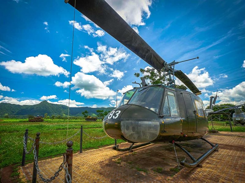 An American Army helicopter at Ta Con Airport at Khe Sanh Combat Base in the DMZ of Vietnam