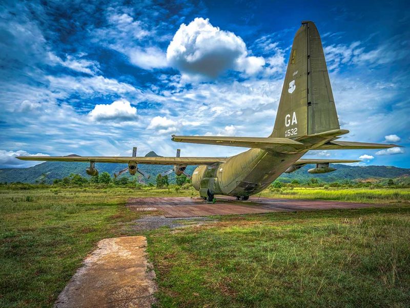 A abandoned plane of the US Air Force at Ta Con Airport of Khe Sanh Combat Base in the Vietnam DMZ