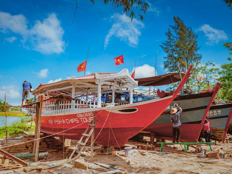 Wooden boats under construction at Kim Bong Carpentry Village boatyard near Hoi An.