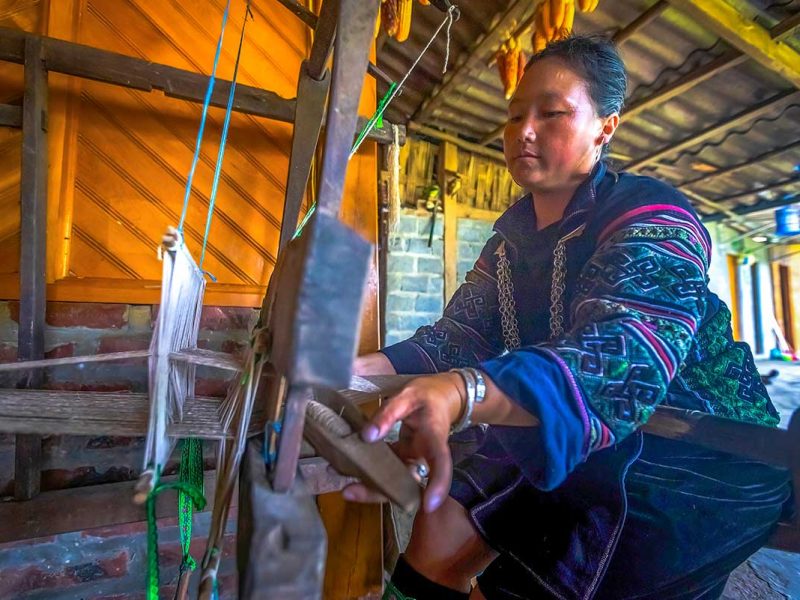 Hmong minority weaving embroidery in Lao Chai Village