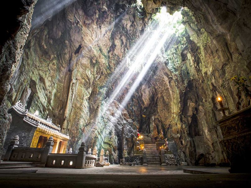 A temple inside a cave in the Marble Mountains near Da Nang