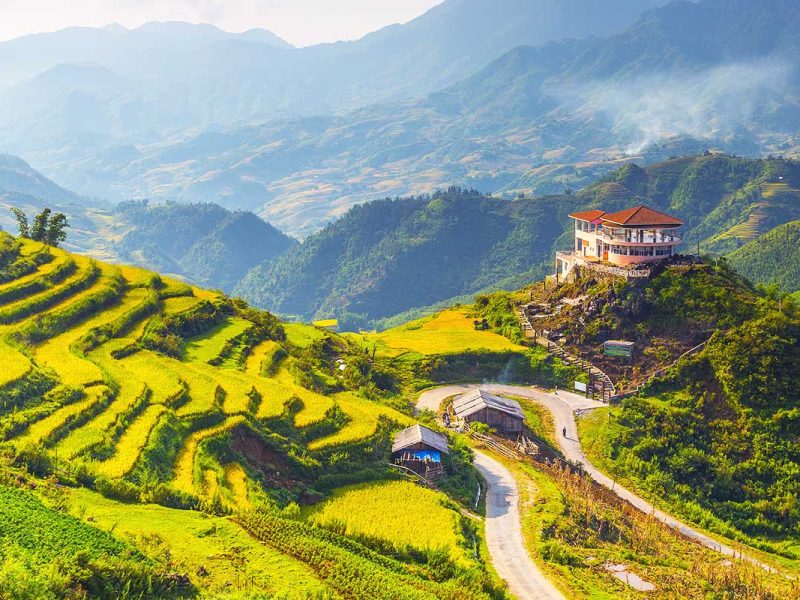The Muong Hoa Road going from Sapa through the Muong Hoa Valley with rice fields