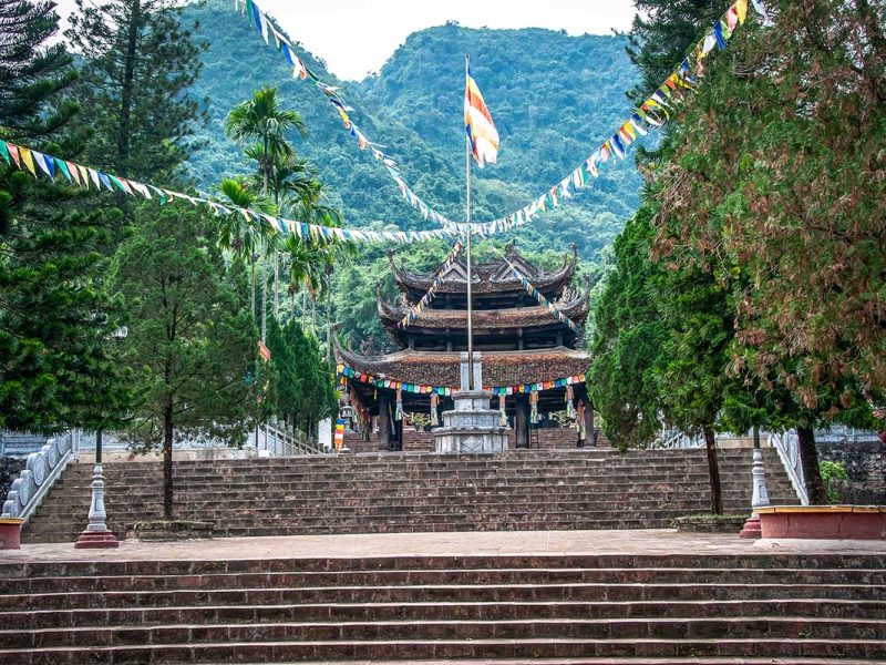 Stone stairs leading to a temple within the Perfume Pagoda complex near Hanoi