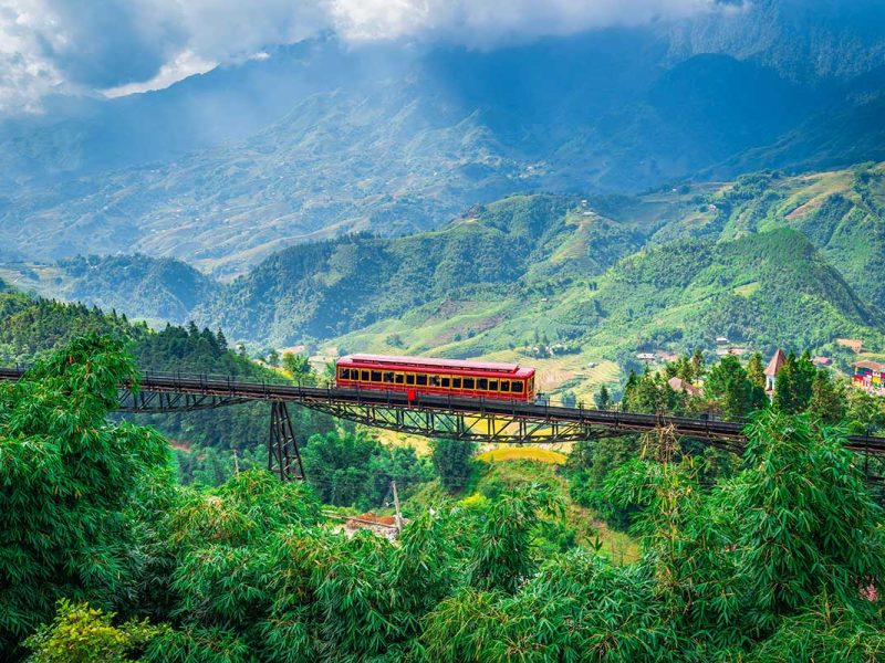 Sapa Mountain train through Muong Hoa Valley toward Fansipan cable car station