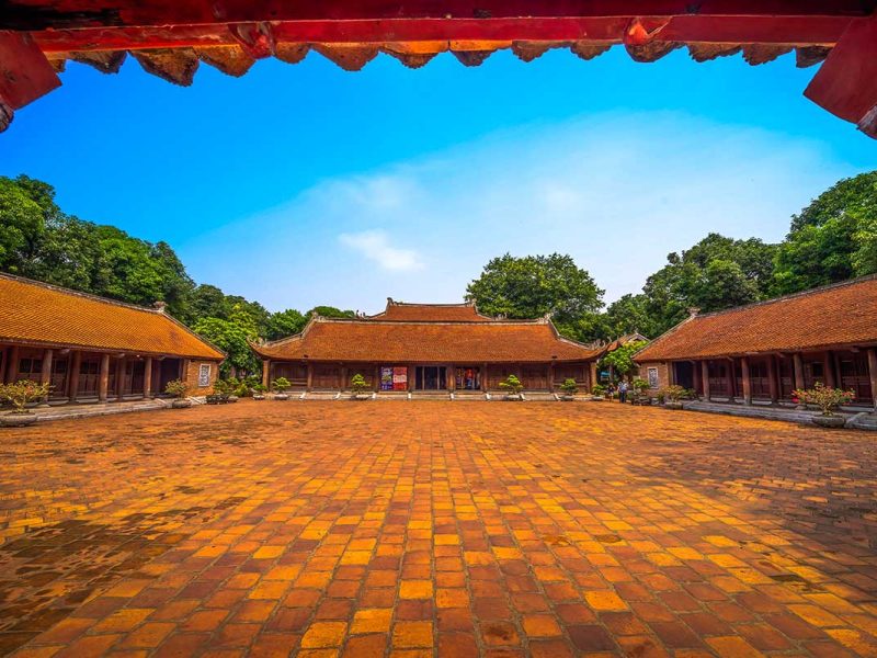 Temple of Literature Courtyard: A central courtyard surrounded by elegant temple buildings at the Temple of Literature in Hanoi.
